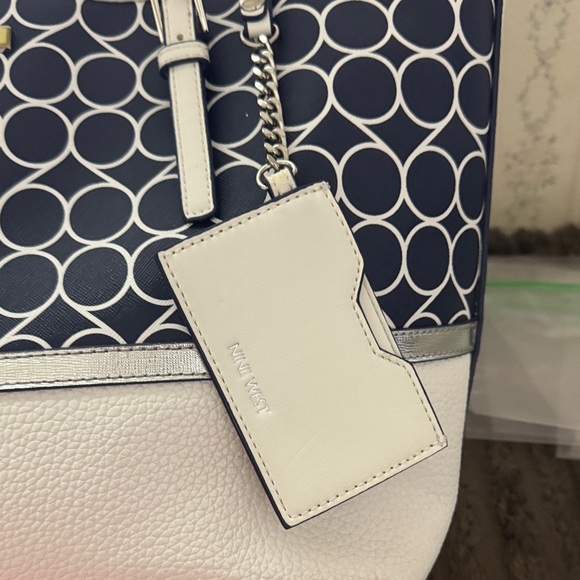 Nine West Navy and White Circle Pattern Tote - Picture 2 of 12